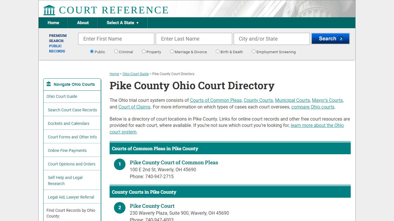 Pike County Ohio Court Directory | CourtReference.com